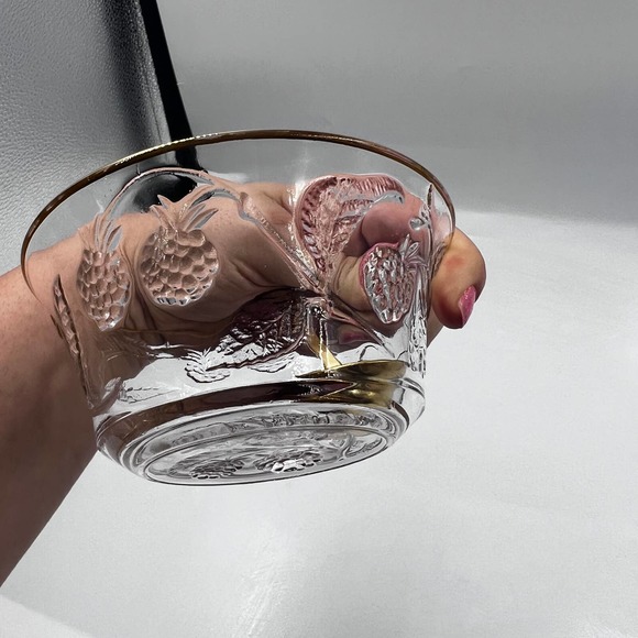 Vintage Arcopol France Sugar Dish Etched Raspberries Berry Jelly Bowl Gold Tone - Picture 3 of 10